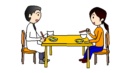 医者と食事をする看護師