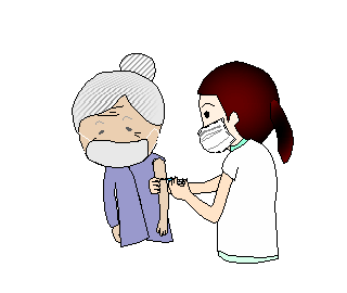 ワクチン予防接種をうけるおばちゃん。